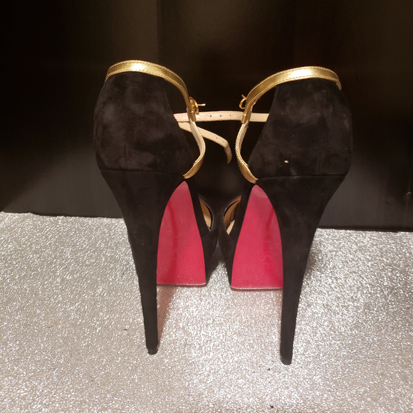 Christian Louboutin Shoes - Christian Louboutin Black Glennalta 150 Gold Suede